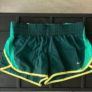 Nike Green and Yellow Athletic Shorts with Elastic Waistband